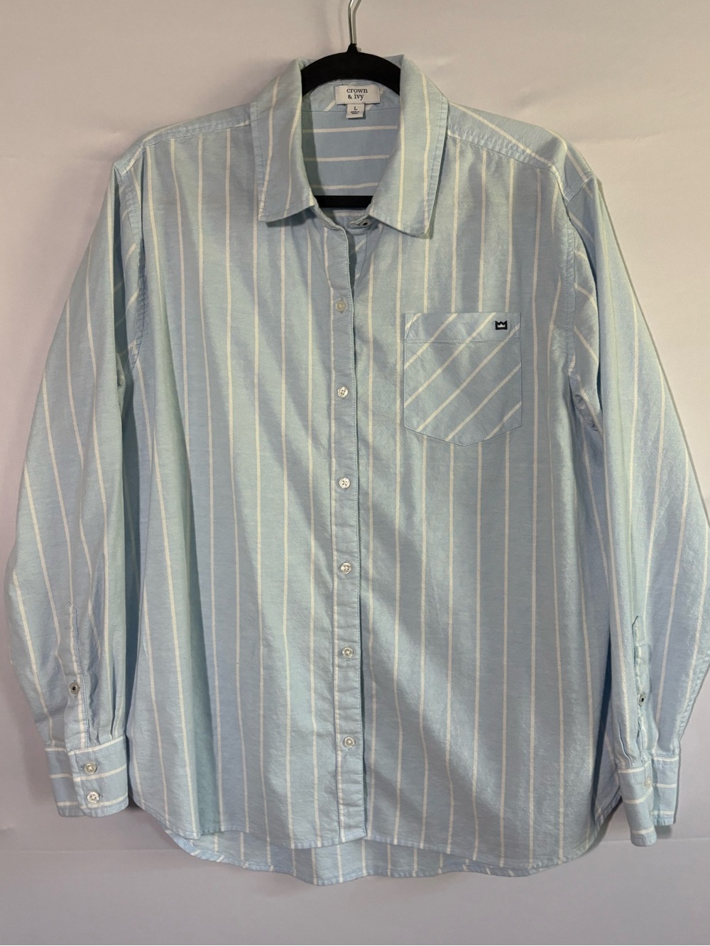 Blue Button Down with White Sripes